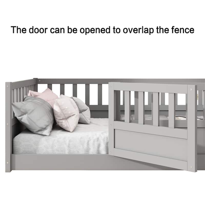 Full Size Wood Floor Bed with Barrier Door