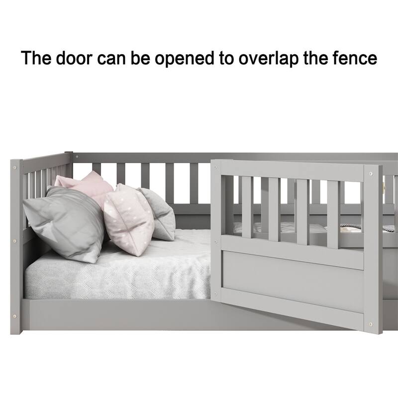 Twin Size Wood Floor Bed with Barrier Door