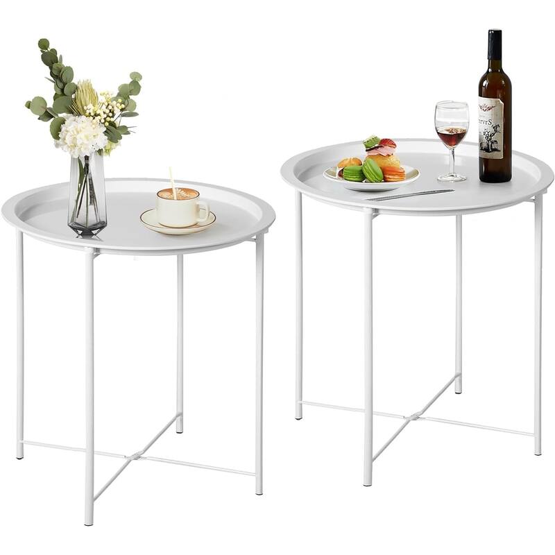 VECELO Side/End Table, Folding Round Metal Anti-Rust and Waterproof Outdoor for Living Room Bedroom,Nightstands