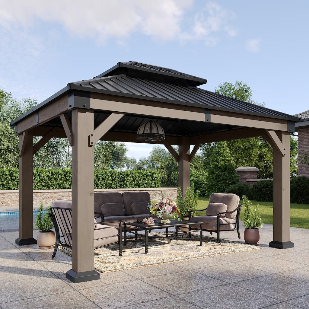 Aoxun Double Roof Outdoor Wood Gazebo