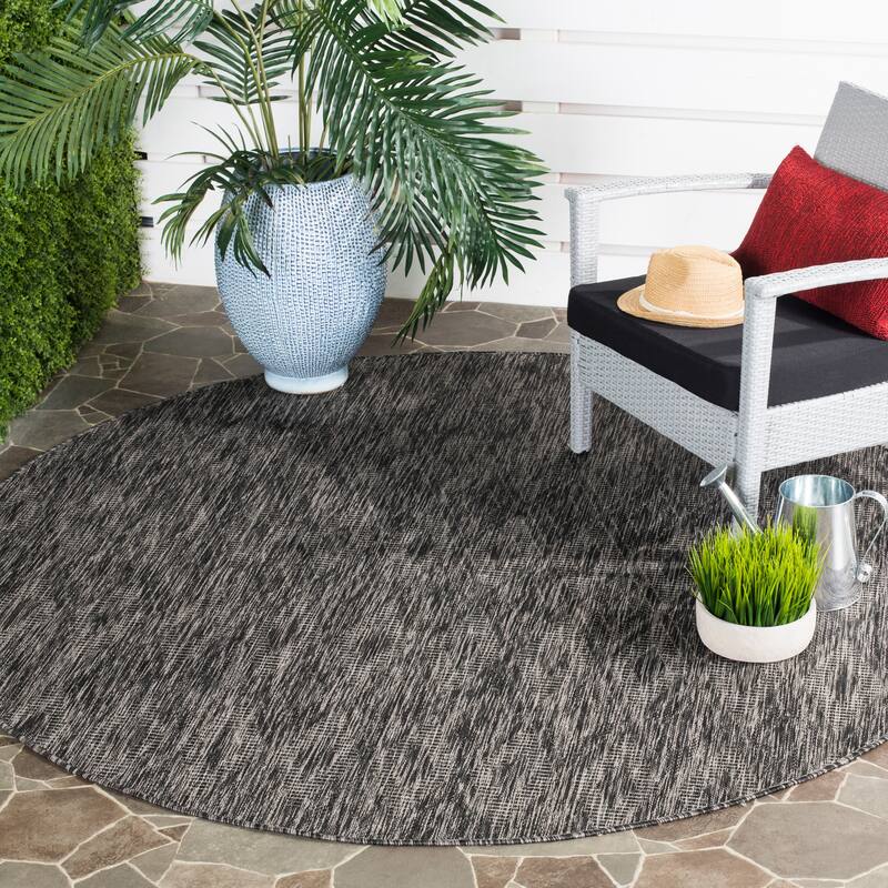 SAFAVIEH Courtyard Marolyn Indoor/ Outdoor Waterproof Patio Backyard Rug - 6'7" x 6'7" Round - Black/Black
