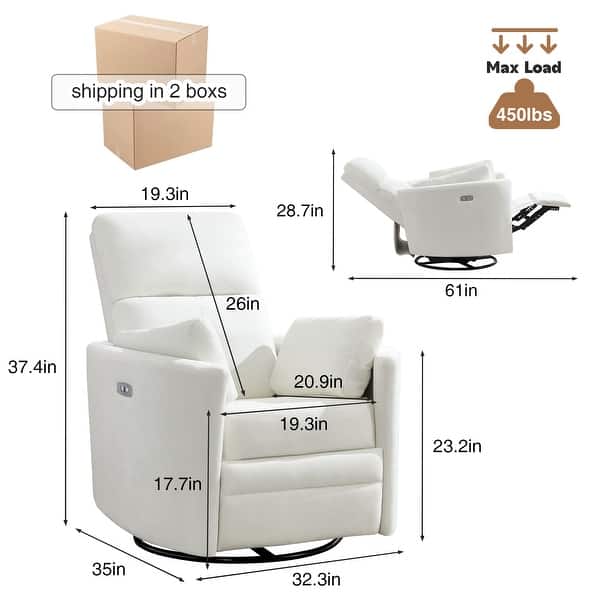 dimension image slide 4 of 8, HOMYKA Power Rocker Swivel Recliner with USB and Type-C Ports