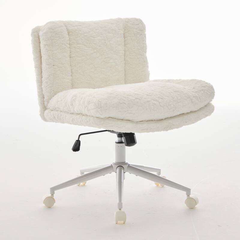 GDF Studio - Extra-Wide Faux Fur Upholstered Swivel Home Office Chair with Metal Base with 26.4" Oversized Seat