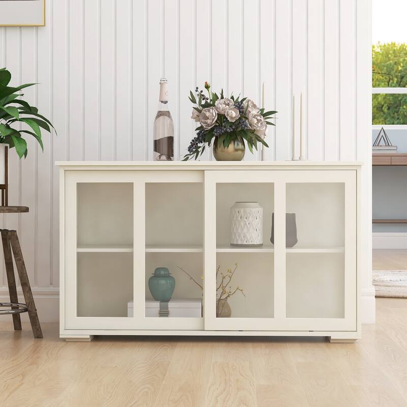 Kitchen Storage Cabinet with Sliding Glass Door, Wooden Storage Stand Sideboard Buffet Cabinet for Living Room Dinning Room