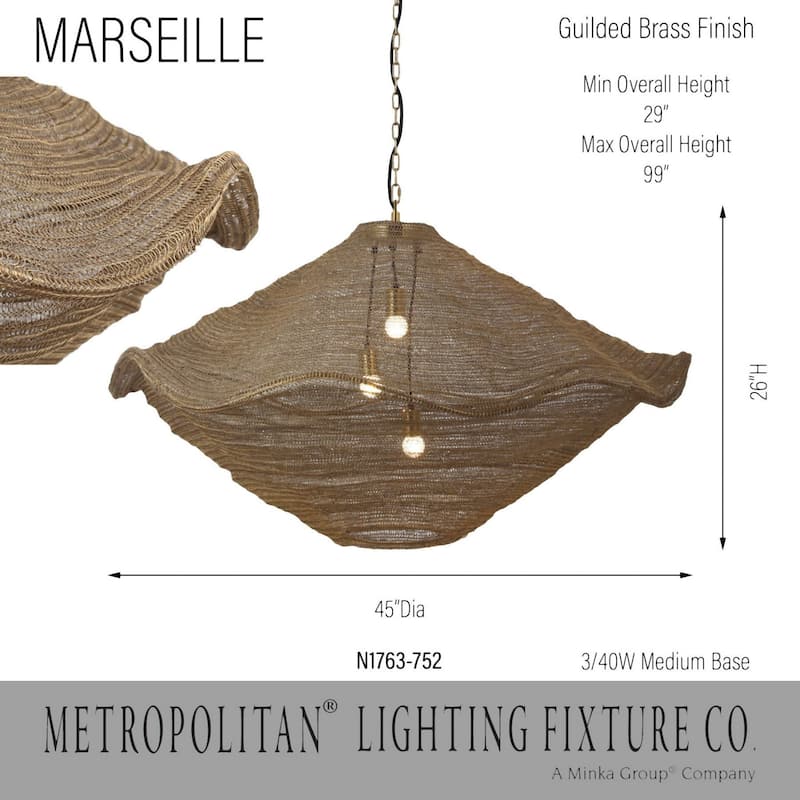 Metropolitan N1763 Marseille 3 Light 45" Wide Pendant