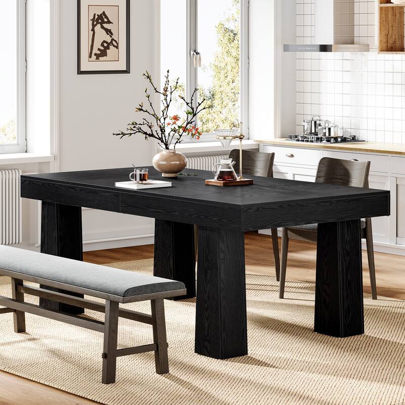 63'' Dining Table, Modern Rectangular Kitchen Table with Tapered Legs