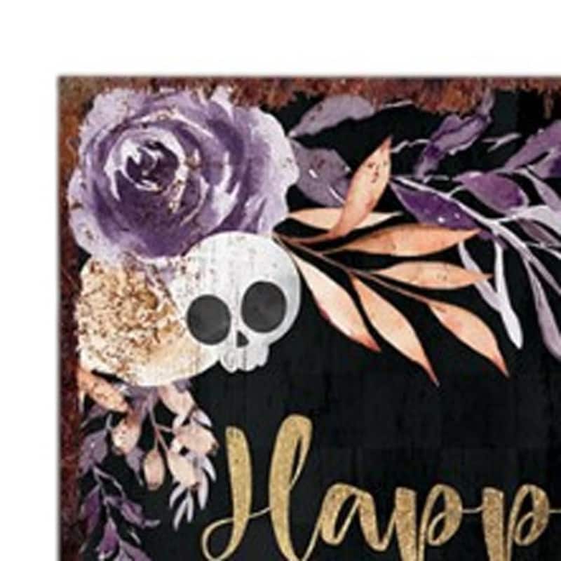 HomeRoots 72" Black Gold And Purple Solid Wood Halloween Halloween Skull Porch Sign