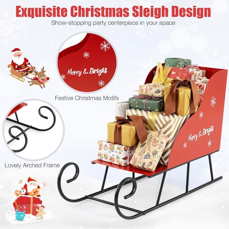 Costway Metal Christmas Santa Sleigh Basket Festive Decorative Sleigh - as pic shows - See Details