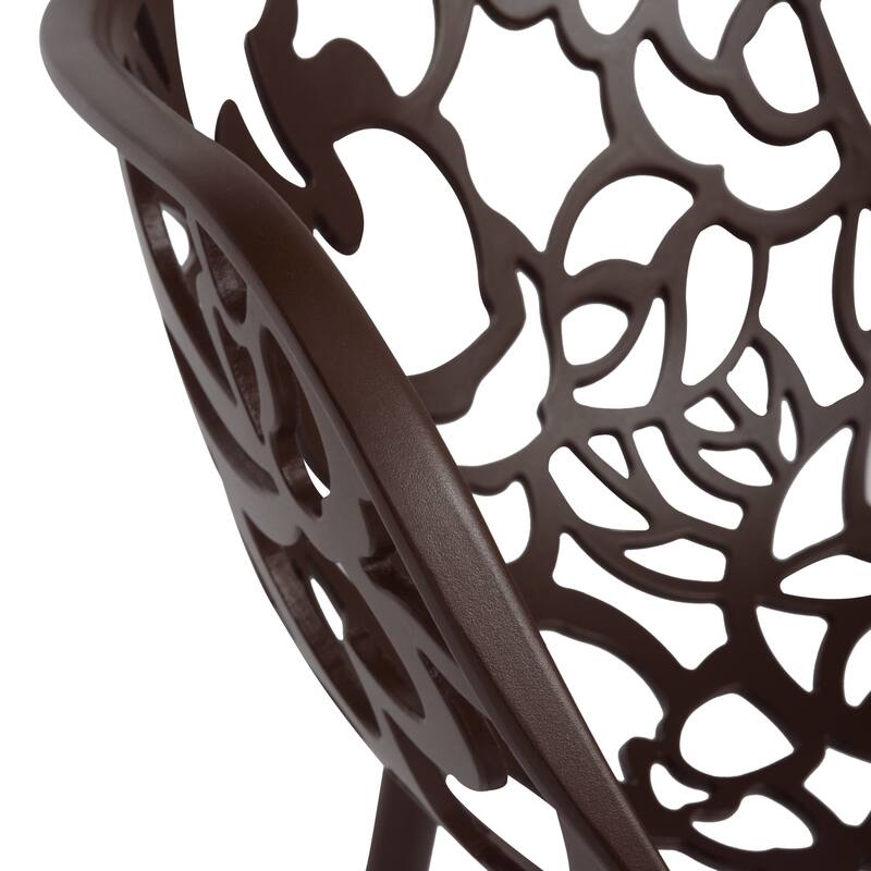Devon Aluminum Dining Armchair with Floral Cutouts – Stackable, UV-Protected, Indoor/Outdoor Patio Side Chair