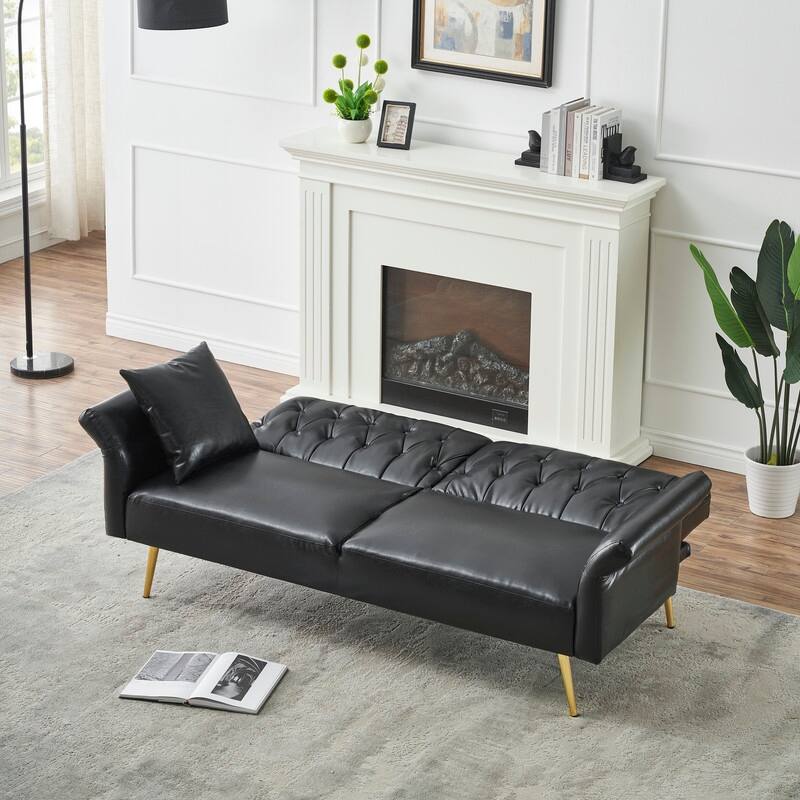 67.71-In Faux Leather Convertible Sofa,Living Room Couches with Adjustment Armres 