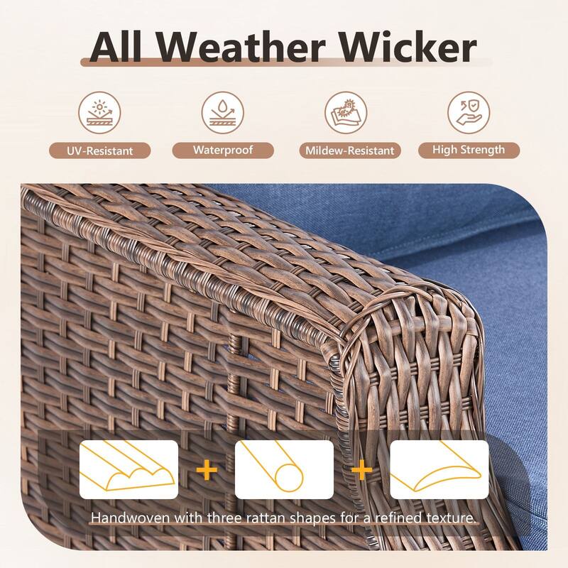 Gymojoy Wicker Patio Furniture Sofa Set, 6-Inch Ultra Thick Cushioned 360°Swivel Glider Chairs & Sofa Set