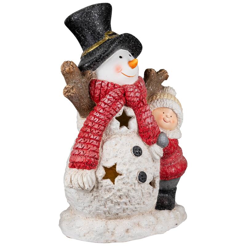 Lighted Snowman and Boy Christmas Decoration - 18" - Clear LED Lights
