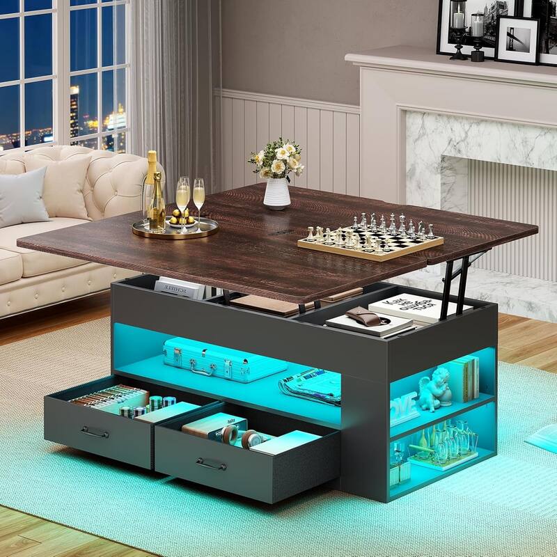 Lift Top Coffee Table Open Storage Shelf & Hidden Classified Storage