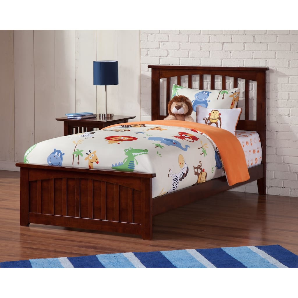 Mission Twin XL Foundation Bed Frame with Matching Footboard in Walnut