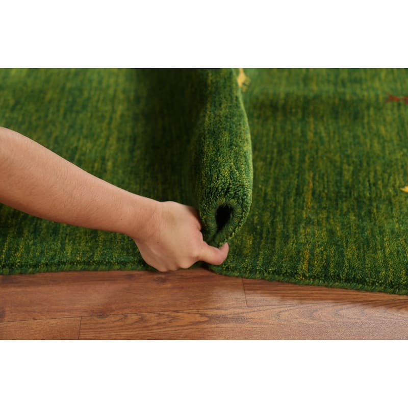 Tribal Green Gabbeh Indian Area Rug Handmade Wool Carpet - 5'3"x 7'6"
