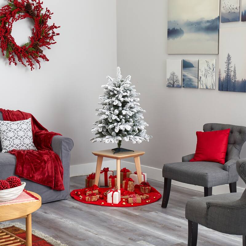 3' Flocked North Carolina Fir Artificial Christmas Tree with 150 Warm White Lights and 545 Bendable Branche