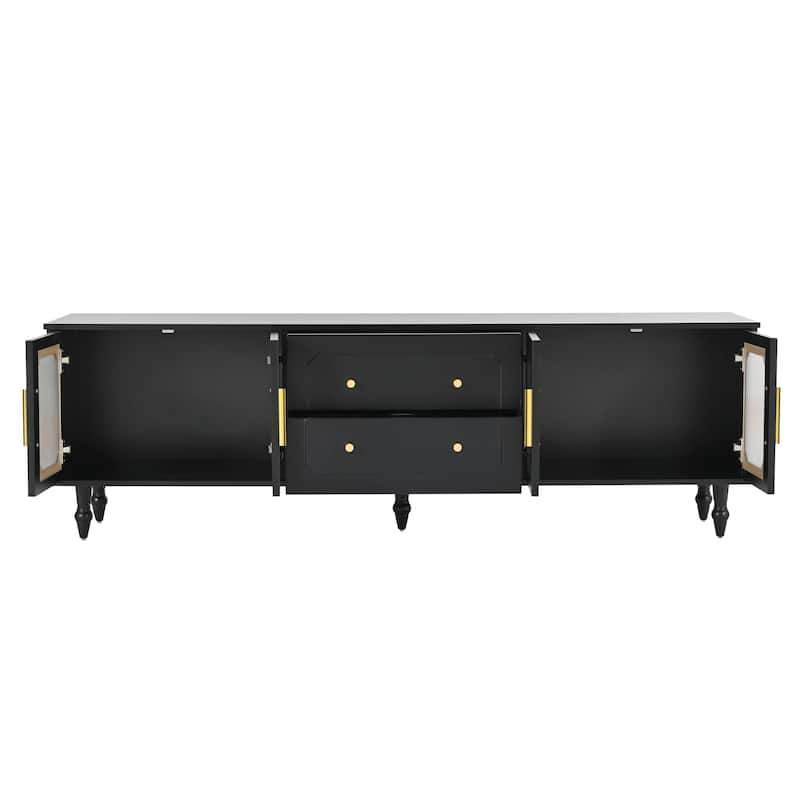 Retro TV Stand with Fluted Glass Doors for TVs Up to 78''