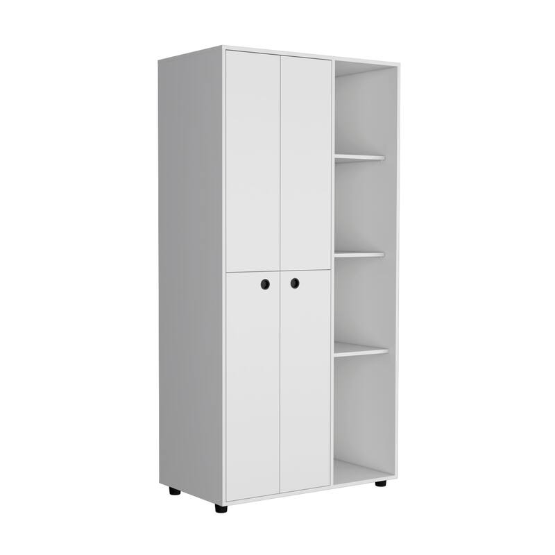 35.4" Modern Double-door Armoire with Hanging Rod, Drawer and Open Shelves for Bedroom
