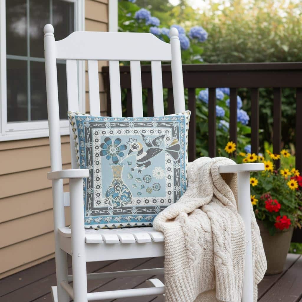 HomeRoots 20" x 20" Blue and White Peacock Blown Seam Floral Indoor Outdoor Throw Pillow - 20.00' X '5.00' X '20.00