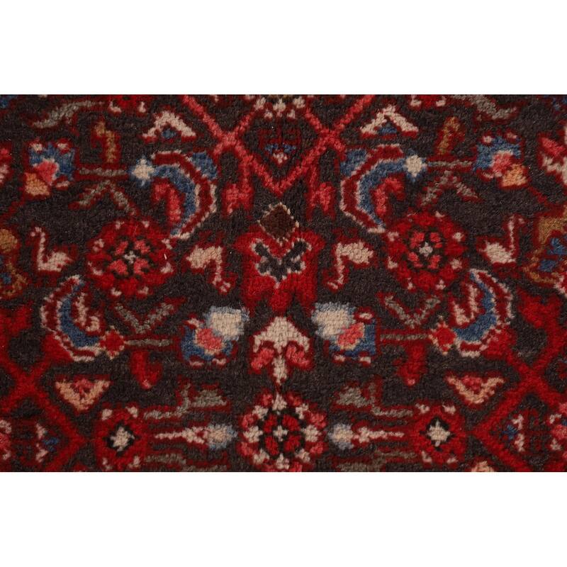 Hamedan Persian Vintage Rug Hand-Knotted Geometric Wool Carpet - 5'1"x 10'3"