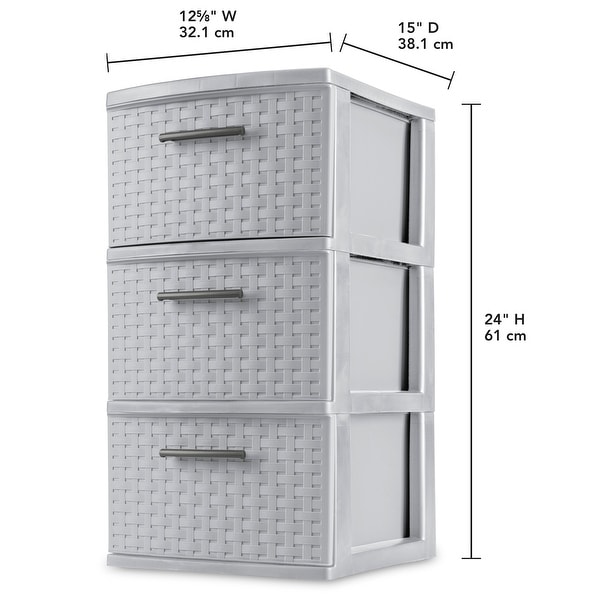 STERILITE 3 Drawer Weave Towers, Cement Color, Set of 2