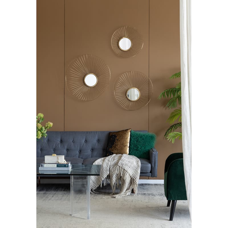 Set of 3 Abstract Designed Wall Decor Mirror - Gold