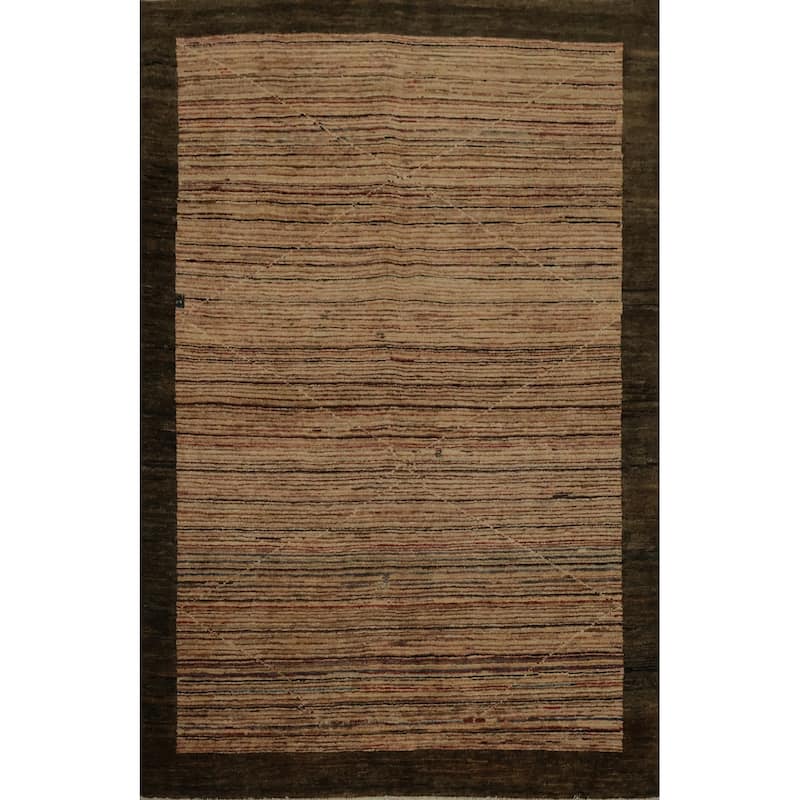 Hand Knotted Oriental 100% Wool Carpet Modern Contemporary Beige & Ivories Gabbeh Area Rug - 5' 7'' X 4' 2''