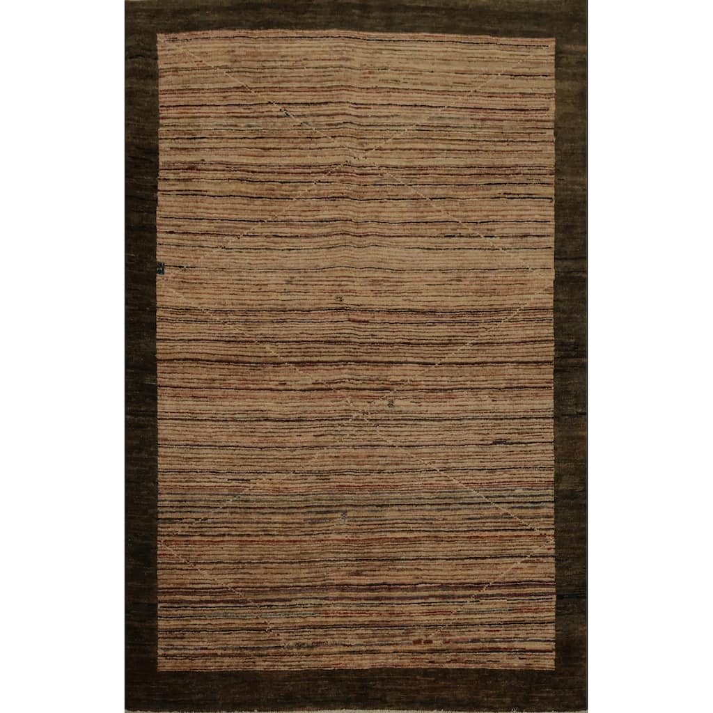 Hand Knotted Oriental 100% Wool Carpet Modern Contemporary Beige & Ivories Gabbeh Area Rug - 5' 7'' X 4' 2''
