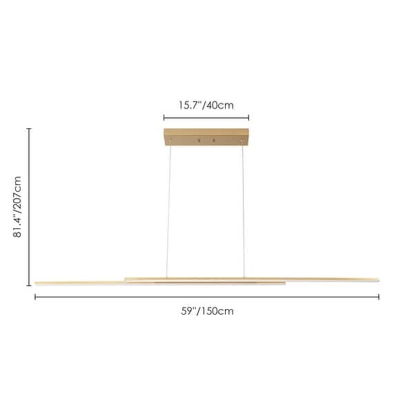 dimension image slide 0 of 2, 59" Modern Black/Gold Linear Integrated LED Pendant Kitchen Island Light Bar