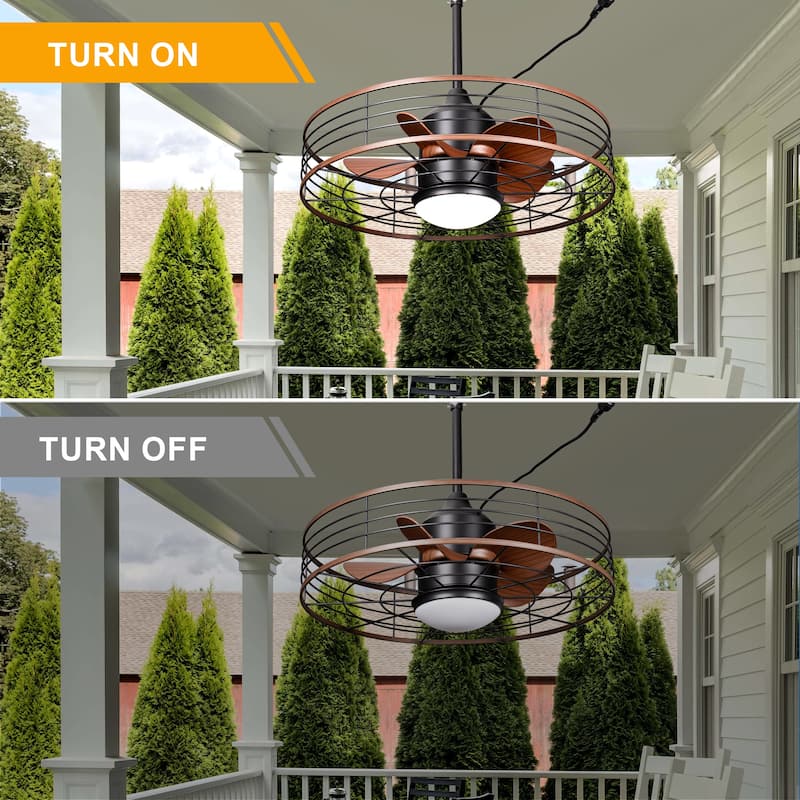 Bella Depot 23" Industrial Outdoor Ceiling Fan with Light and Remote for Courtyard, Bathroom, Corridor Caged Ceiling Fan - 23.6"
