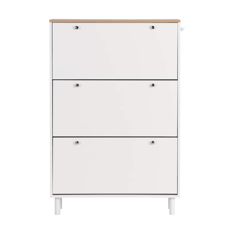 Narrow Design Shoe Cabinet with 3 Flip Drawers