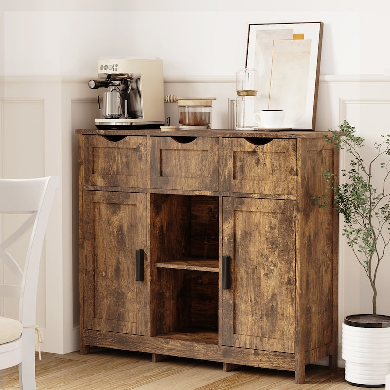 Wooden Floor Cabinet with Drawers and Shelves