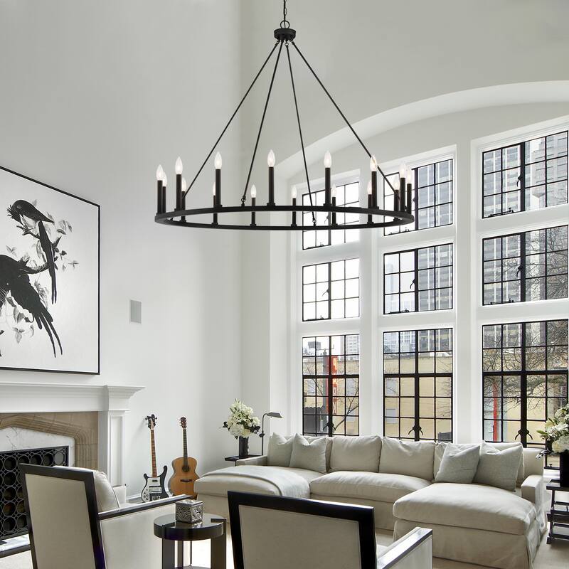 47In Farmhouse 16-light Large Round Wagon Wheel Candle Chandelier - 47'' D X 140'' H
