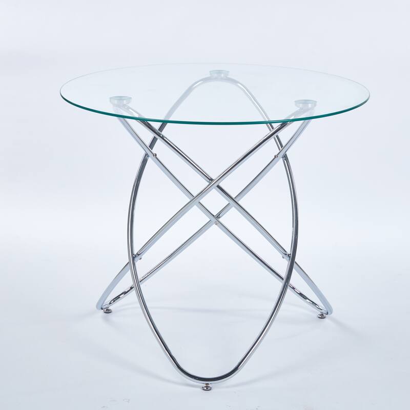 Dining Table With Chrome Metal Leg And Tempered Glass,Kitchen Table For Living Room,Metal Legs