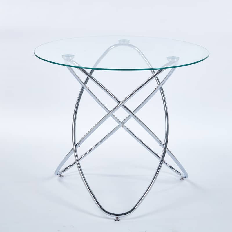 Dining Table with Tempered Glass Top & Metal Legs, Modern Round Kitchen Table for 2-4 People, Coffee Table for Small Space