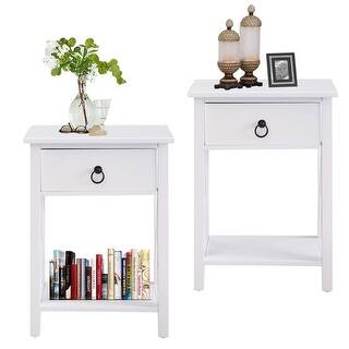 Space-Saving Wooden Side Table with Storage Drawer and Spacious Compartment