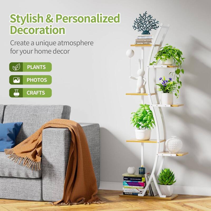 Wood Metal 7-Tier Indoor Plant Stand with Grow Lights and Timer - 19.69 x 9.45 x 63 inches
