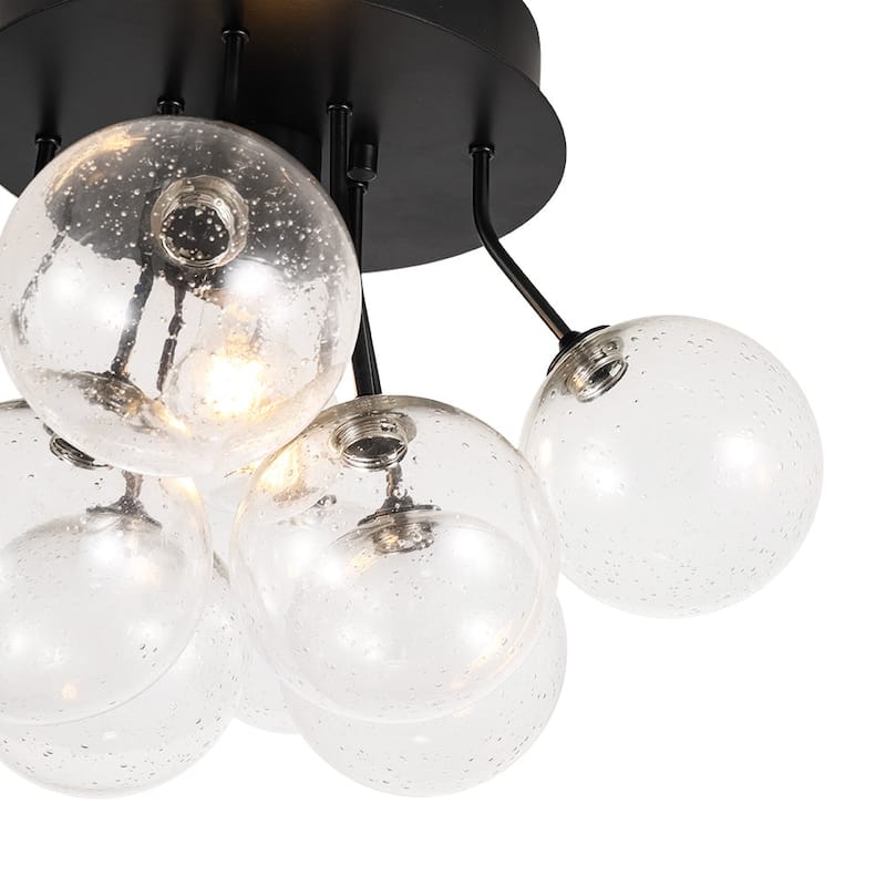 Modern Clear Seeded Glass Globe Bubble Semi Flush Ceiling Light