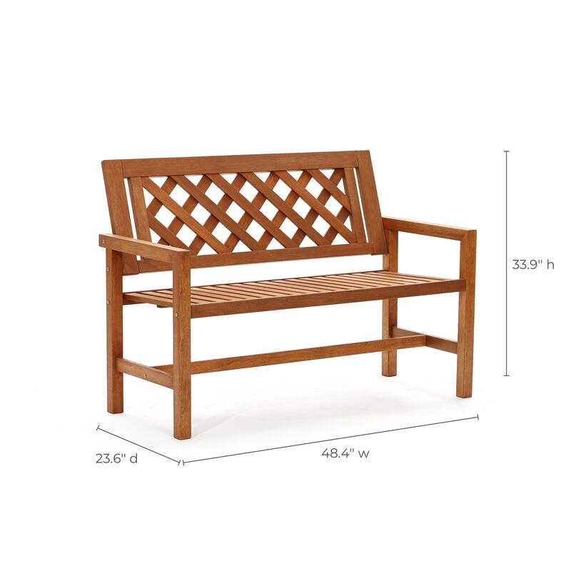 4Ft Solid Wood Outdoor Loveseat Park Bench, Porch Deck Garden Wooden Furniture