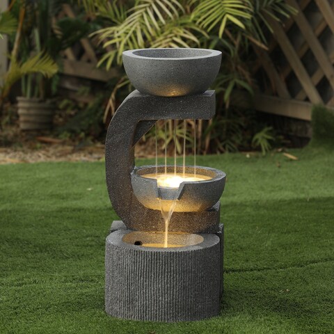 Grey Resin Raining Water Sculpture LED Outdoor Fountain