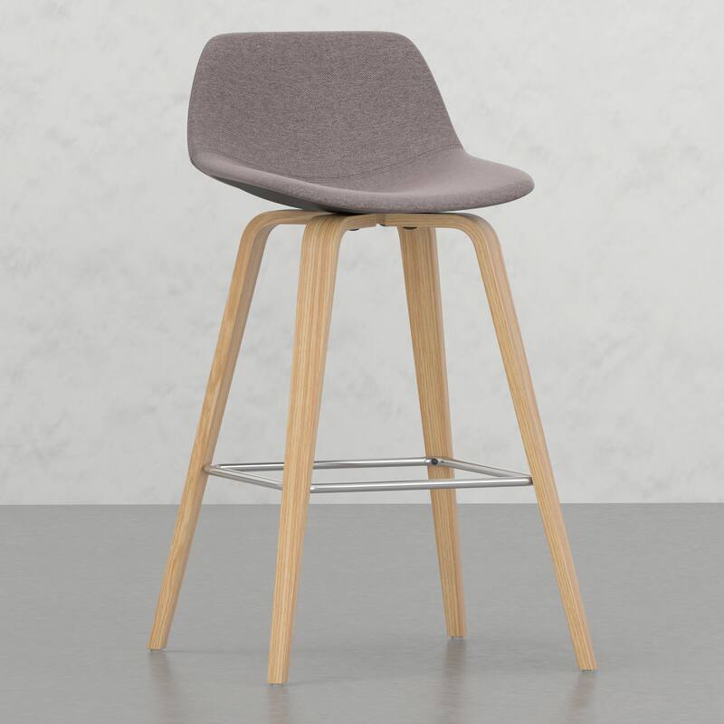 Set of 2 Harvard Bentwood Bar Stools with Curved Back and Upholstered Seat, Mid-Century Modern Design