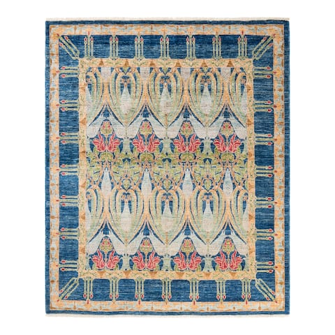 Arts & Crafts, One-of-a-Kind Hand-Knotted Area Rug - Blue, 5' 10" x 6' 1" - 5'10" x 6'1"