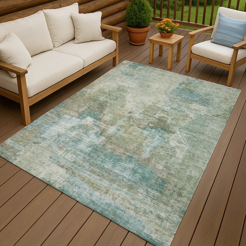 Machine Washable Indoor/ Outdoor Abstact Contemporary Chantille Rug
