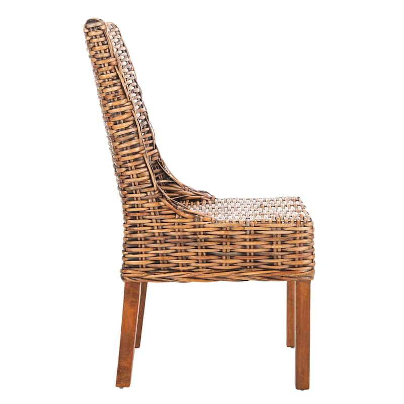 SAFAVIEH Charolette Indoor Wicker Brown Sloping Arm Chairs (Set of 2) - 20" x 24" x 39" - 20Wx24Dx39H