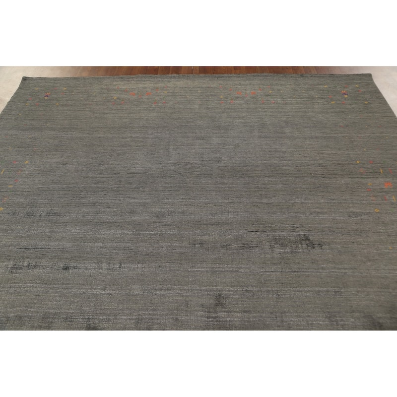 Dark Gray & Green Gabbeh Oriental Area Rug Hand-Knotted Wool Carpet - 7'11" x 9'10"