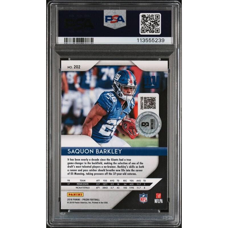 Saquon Barkley 2018 Panini Prizm Rookie Card #202 Auto Graded Authentic PSA 5239 - 8' x 11'