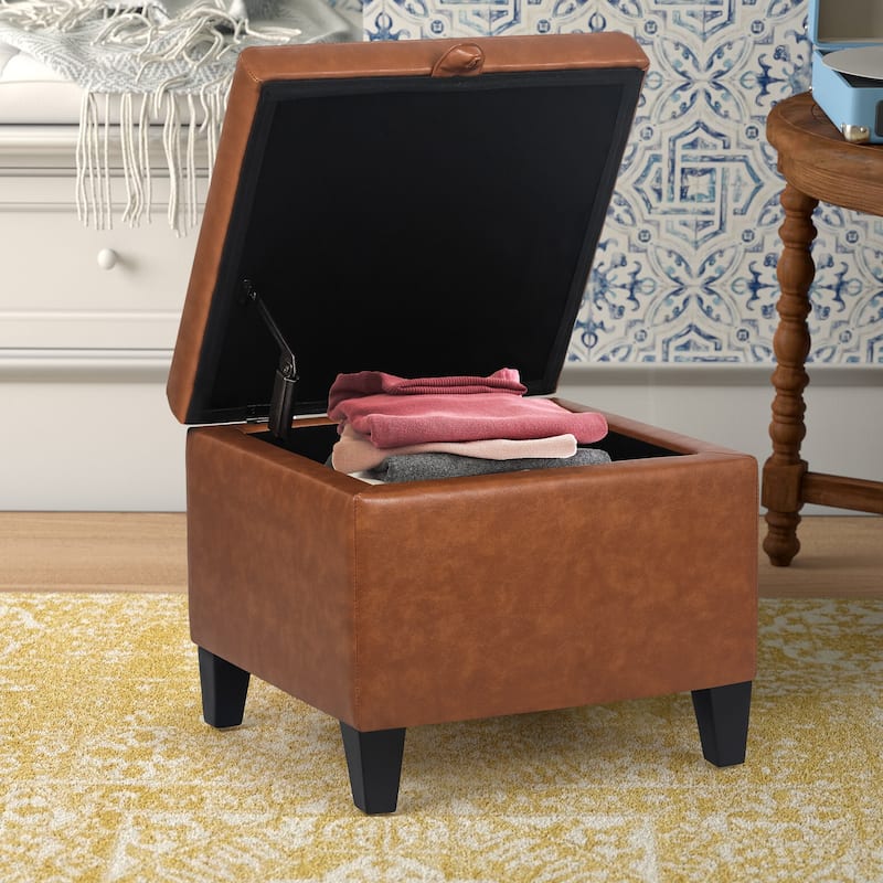 Adeco Faux Leather Tufted Flip Top Storage Ottoman
