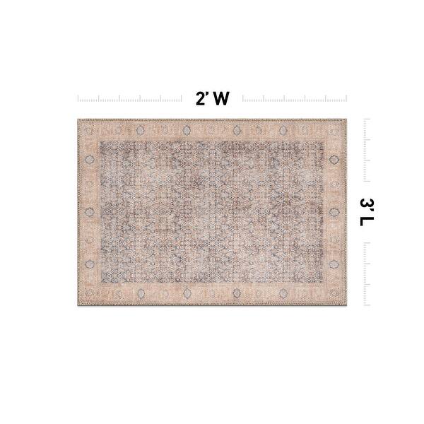 dimension image slide 13 of 27, Vintage Washable Rug – Low Pile with Subtle Pattern, Perfect for Neutral Spaces in Living Room, Entryway, or Bedroom