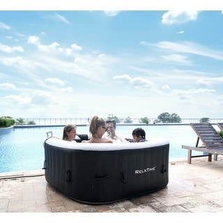 Portable Rattan Inflatable Hot Tub 6 Person Spa with 130 Bubble - On ...