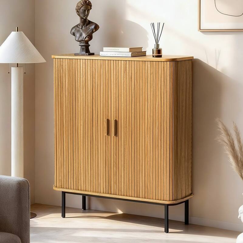 Fluted Wood Storage Cabinet with Tambour Doors - 46"x39" - 46"x39"